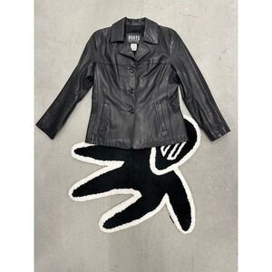Roots Canada Black Leather Blazer Jacket Womens 8 Made in Canada